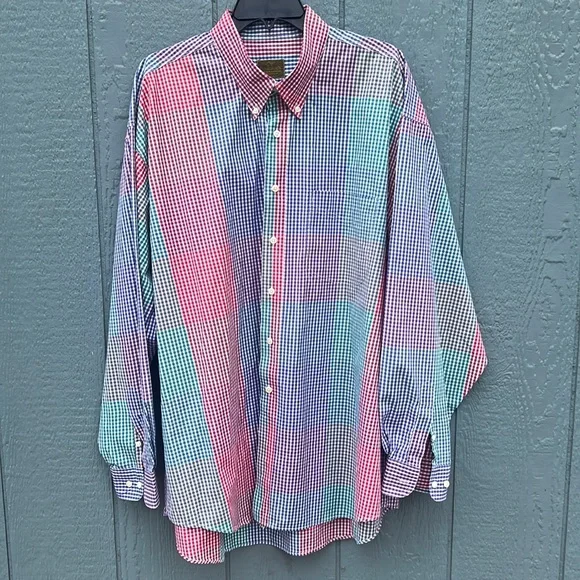 Evergreen Sportman Full Fit men’s XXL colorful gingham 100% cotton button up - Picture 1 of 11